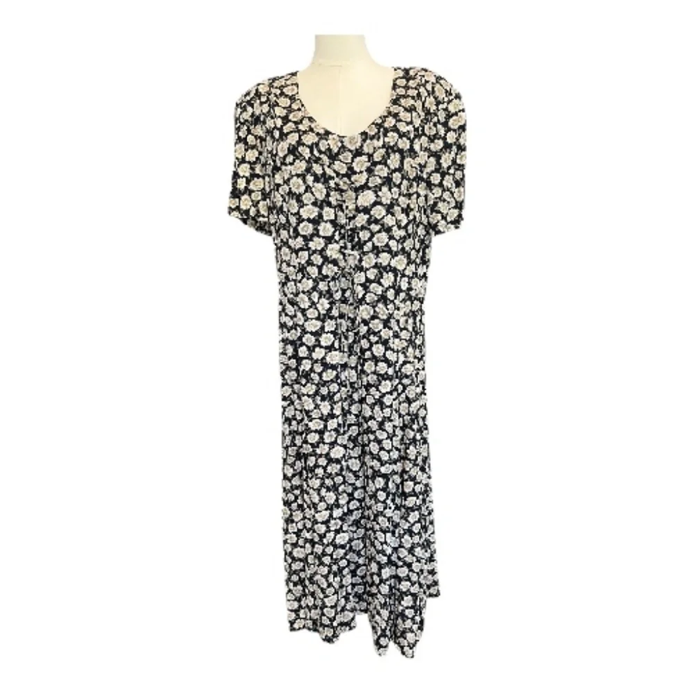 π€π€ EUC ALIX TAYLOR Black & White Floral Print Lace-Up Midi Dress | Sz 18 - Picture 1 of 9